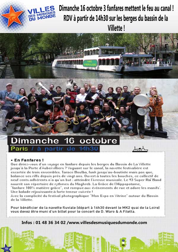 Dimanche 16 octobre : 3 fanfares mettent le feu au Canal ! longdesc=