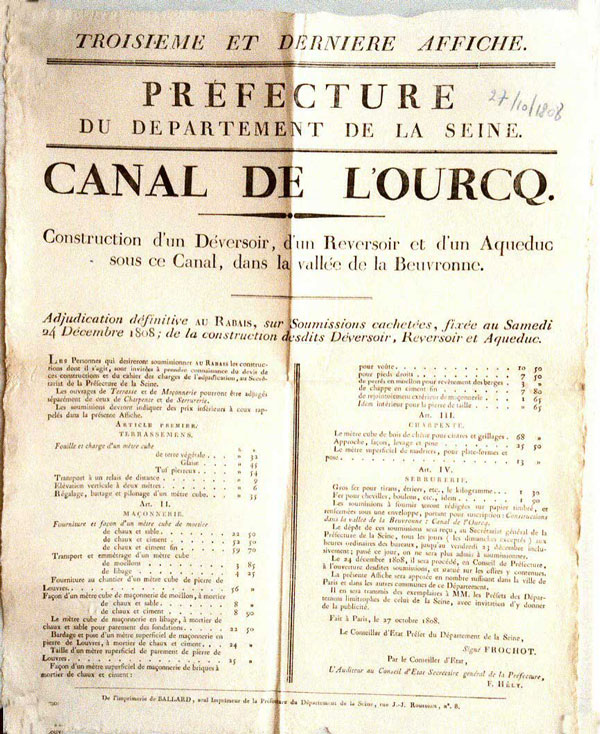 27 octobre 1808 : construction d'un déversoir, d'un reversoir et d'un aqueduc sous le canal, dans la vallée de la Beuvronne