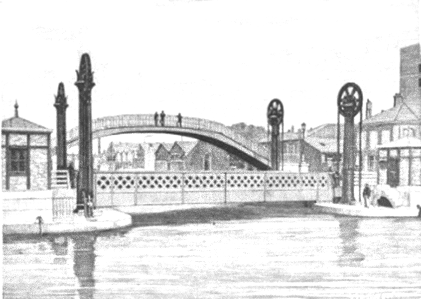 Le pont de la rue de Crimée après sa construction, en position basse